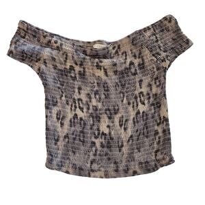 Guess Animal Print Off Shoulder Smocked Crop Top Women's Medium Weekend Casual